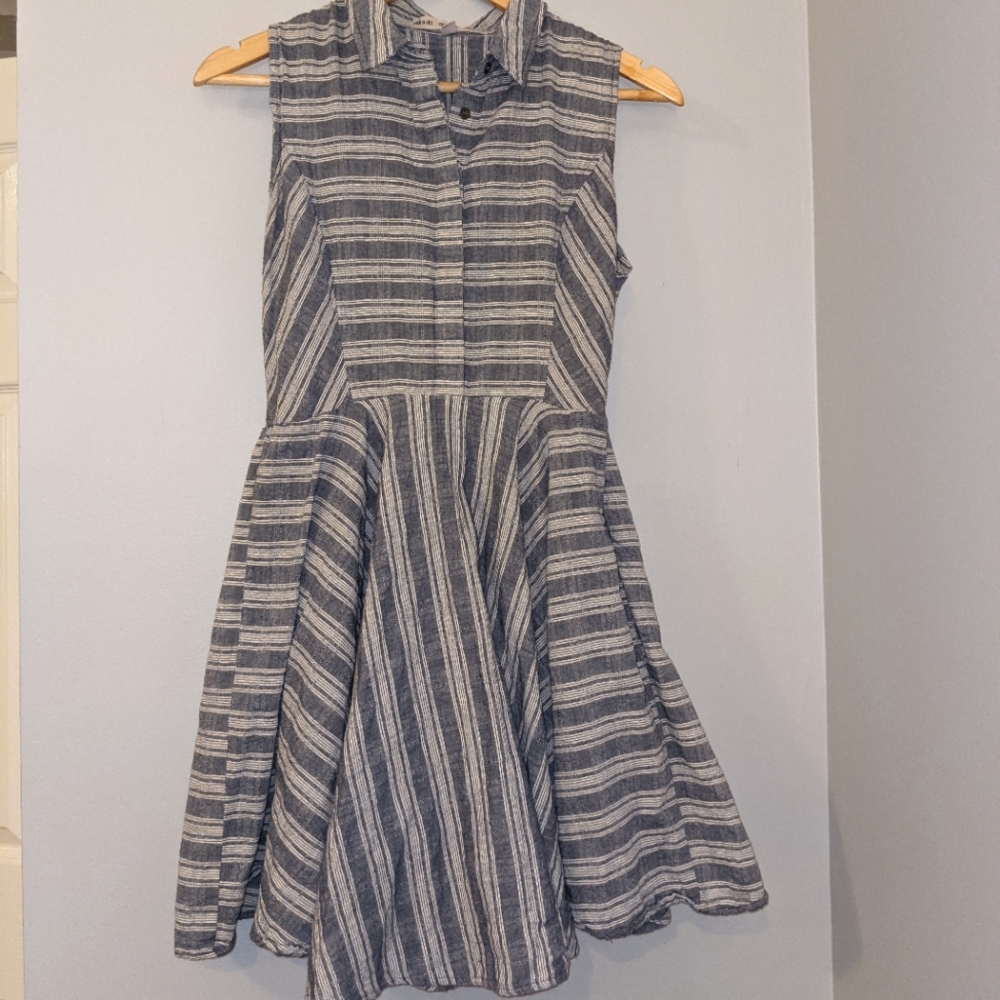 Fashion on Earth fit & flare striped collared dress, light navy/cream, Size M